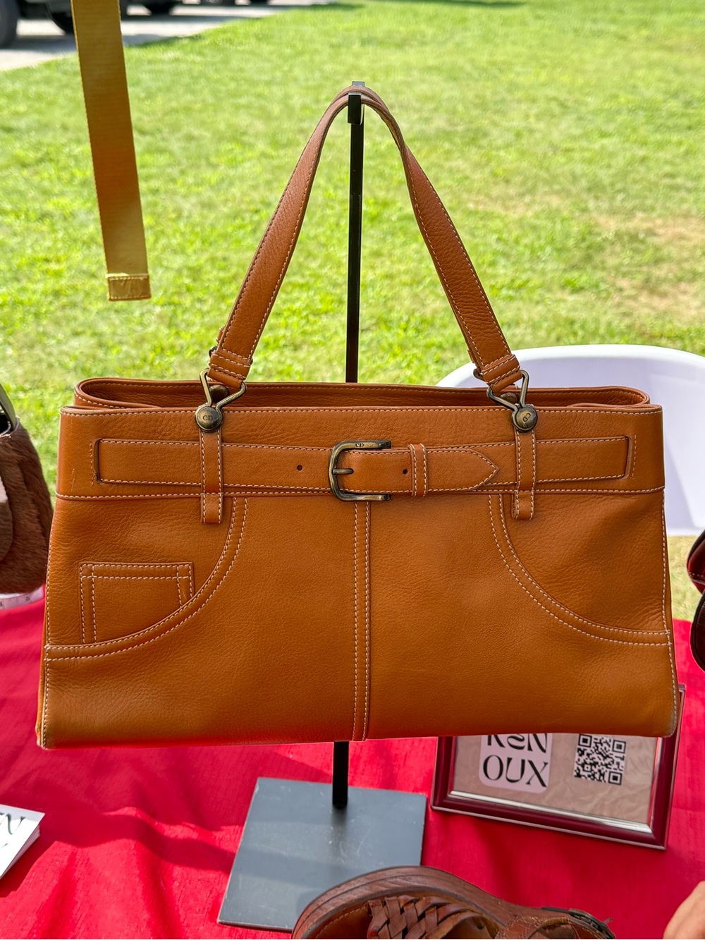Dior Tan Leather Shoulder Bag with Belt Accent